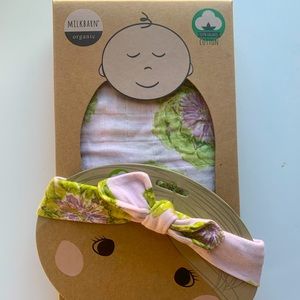 NWT MilkbarnOrganics Artichoke Swaddle & Headband